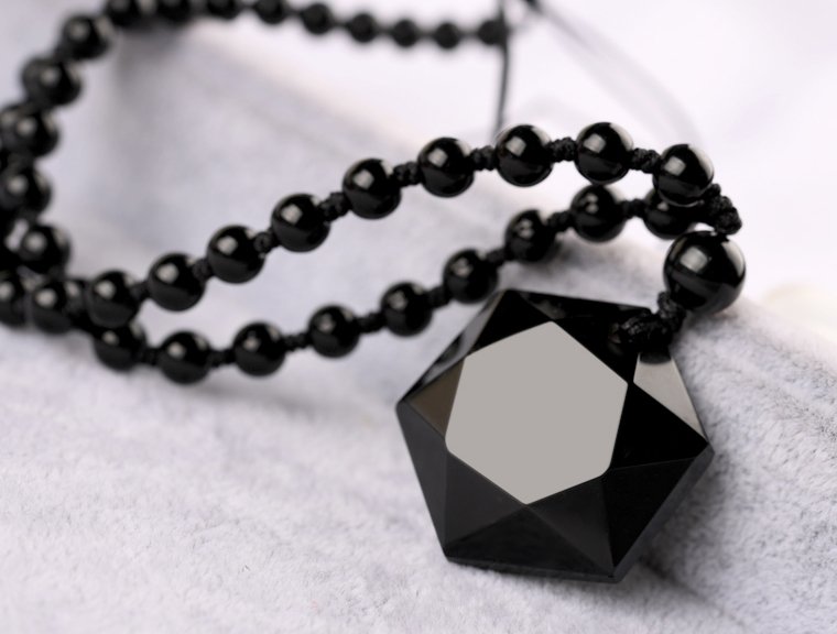 Obsidian Hexagram Energy Pendant