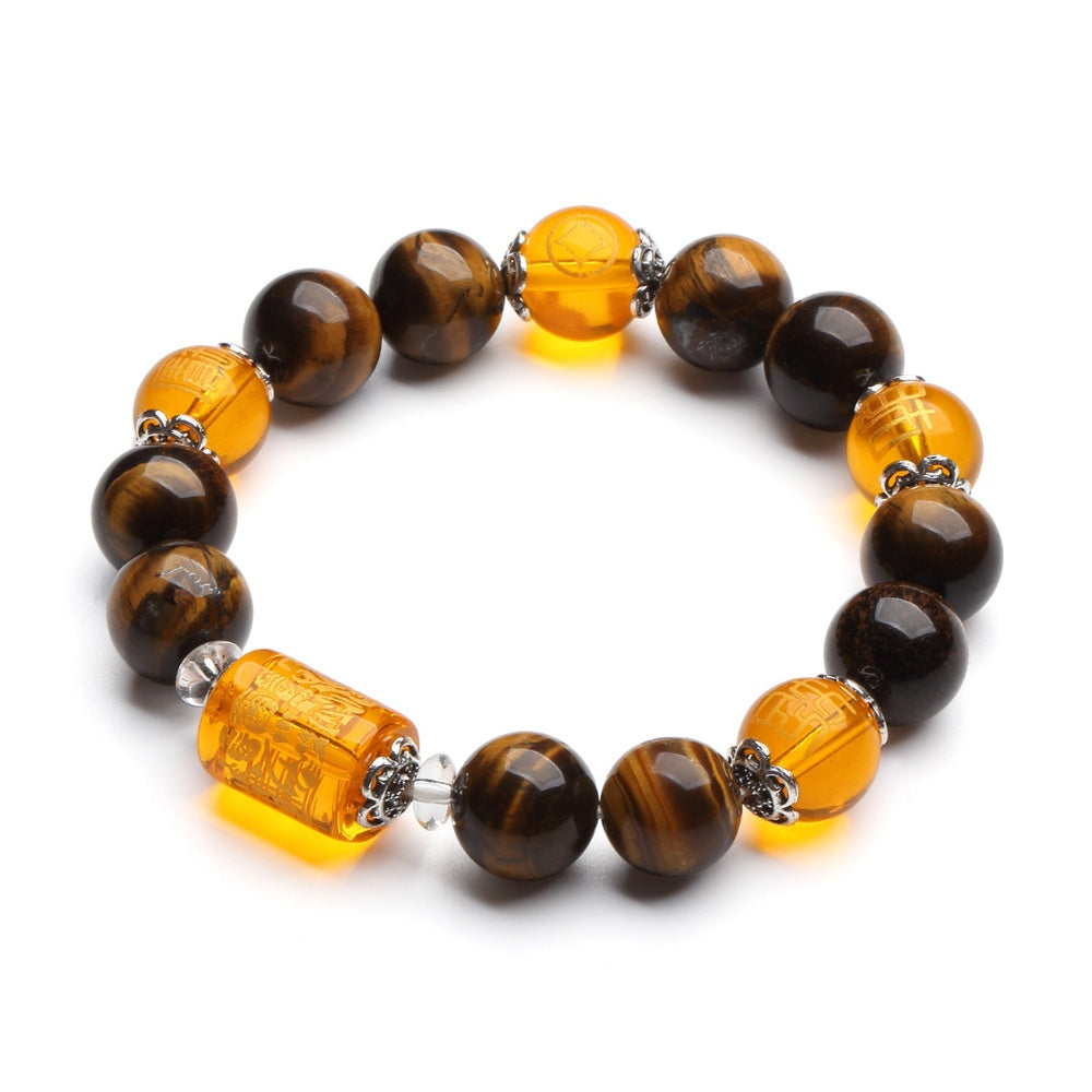 Mahakala Three-Faced Fortune God Tiger Eye Bracelet