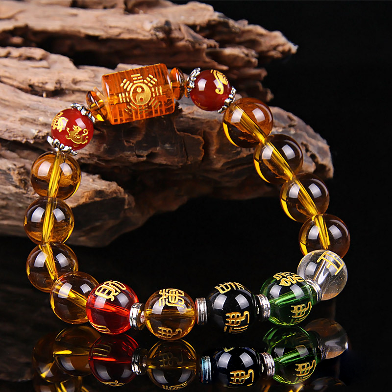 Citrine bracelet with Bagua and Pixiu on driftwood