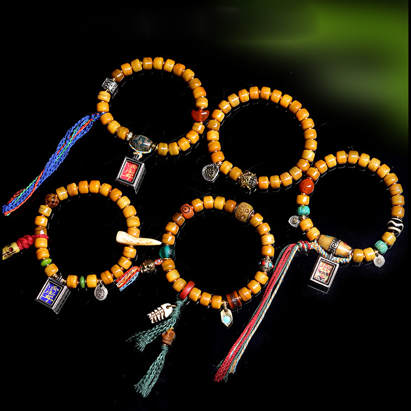 Group shot of all five Tibetan yak bone bracelets