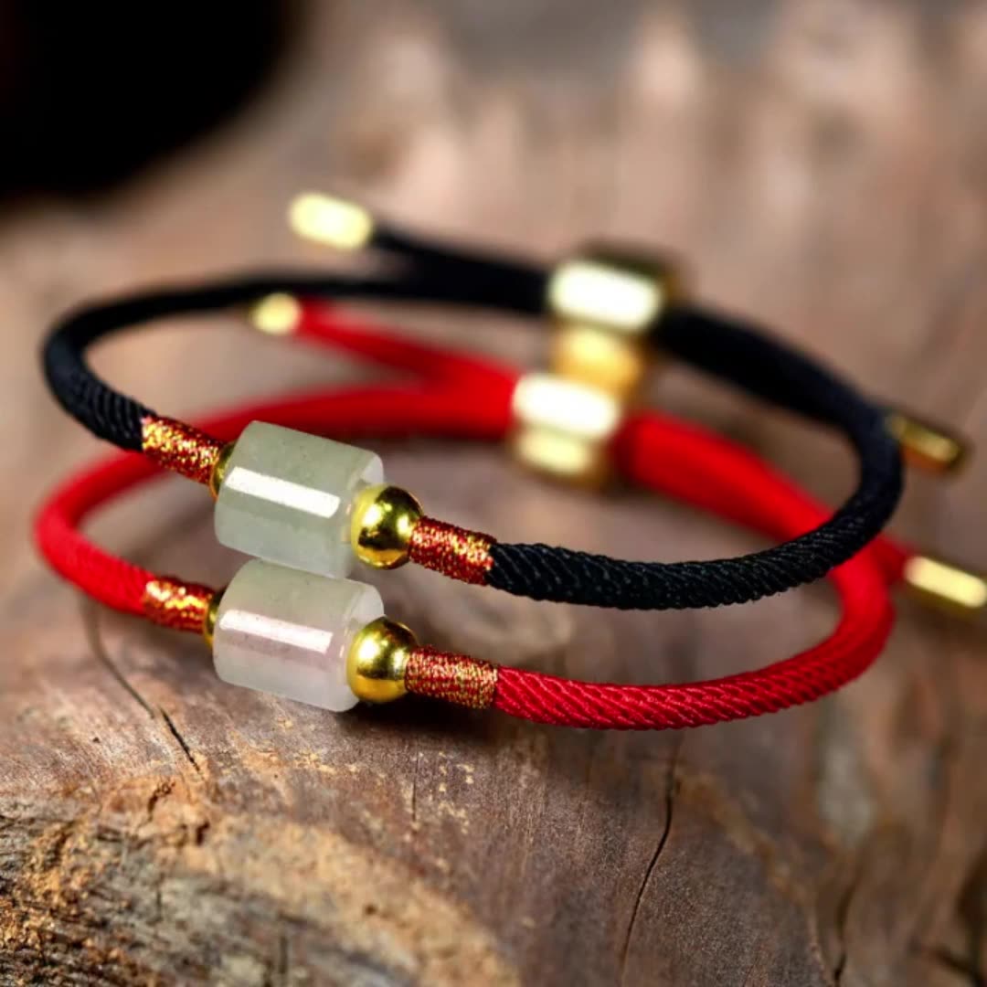 Tibetan red and black string bracelets with gemstones