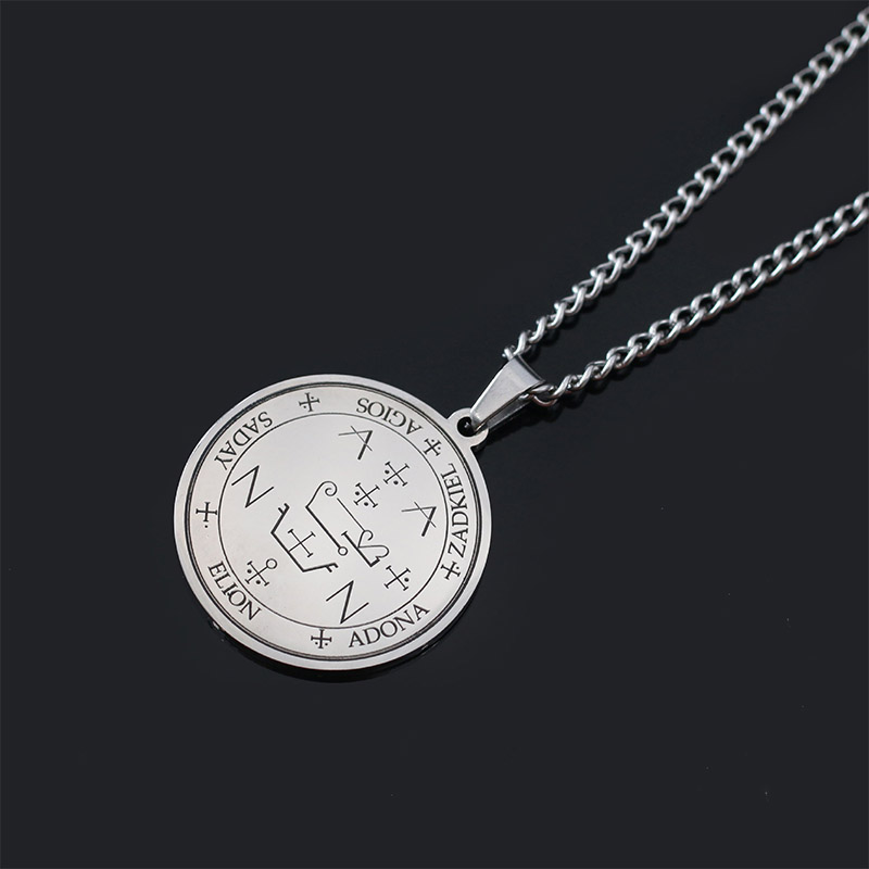 Archangel Zadkiel Necklace on black background 