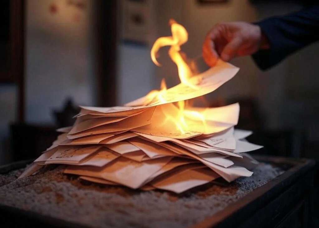 man burning joss paper