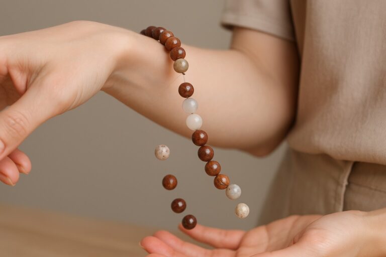 Image illustrating what does it mean when your chakra bracelet breaks, as it slips off a woman's wrist