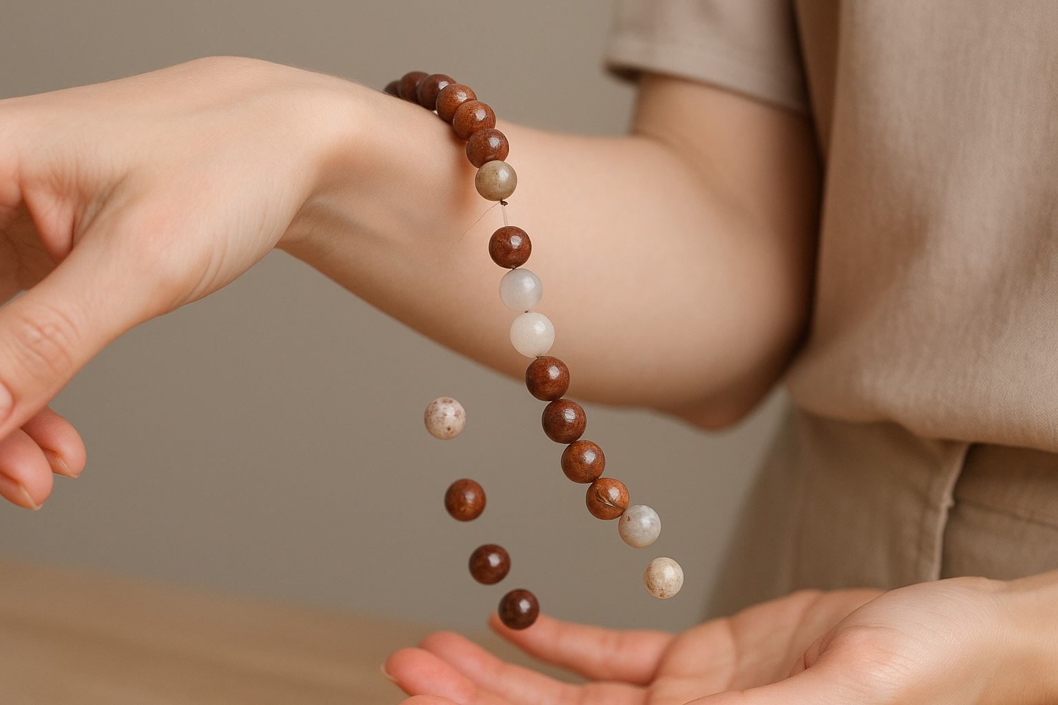Image illustrating what does it mean when your chakra bracelet breaks, as it slips off a woman's wrist